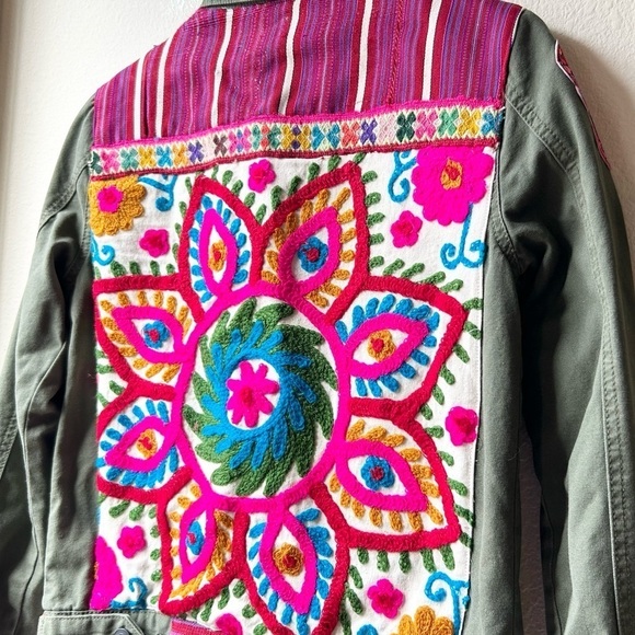 Two Tequila Sisters Custom Made Green Pink Denim Jacket Sz Small - Picture 7 of 13